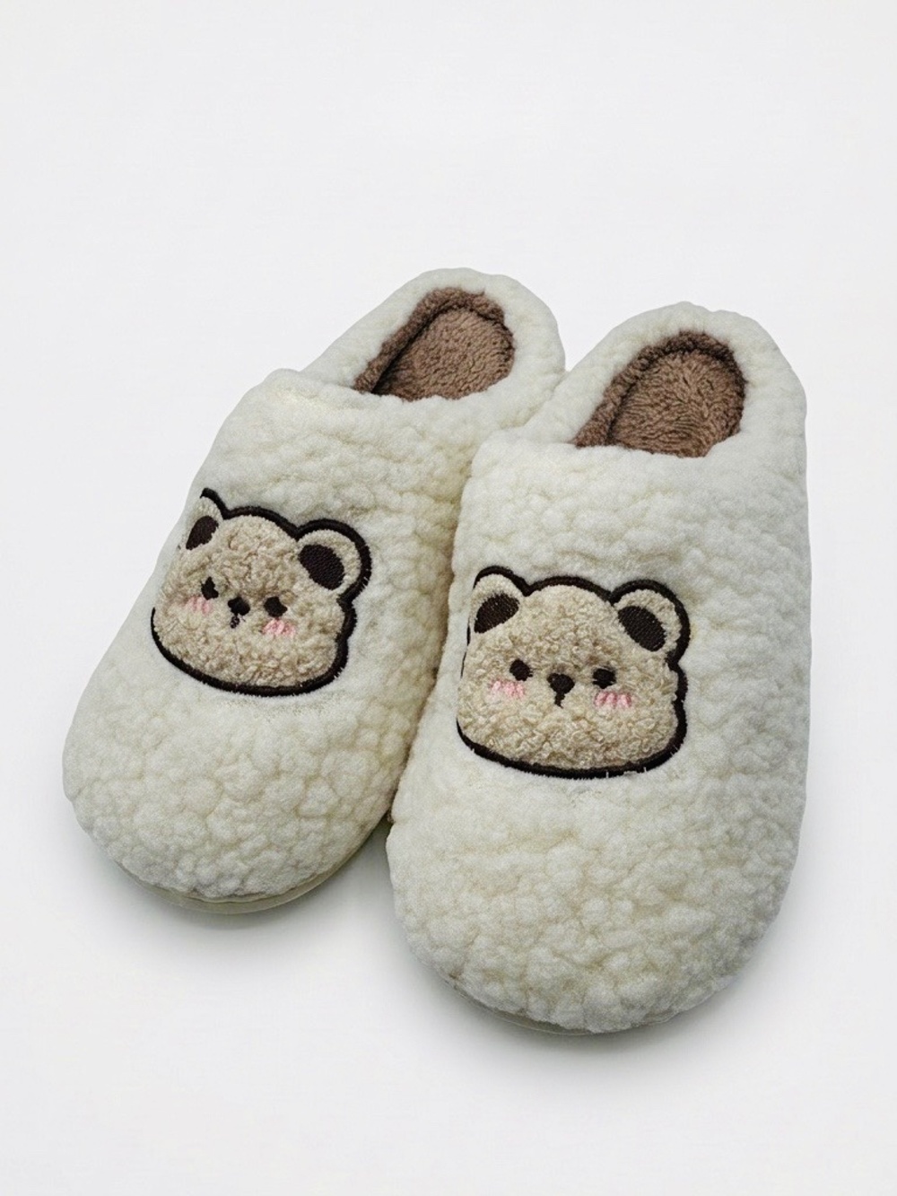 Plush Bear Slippers Cozy Sherpa Fuzzy House Shoes Cream Size 7.5-8